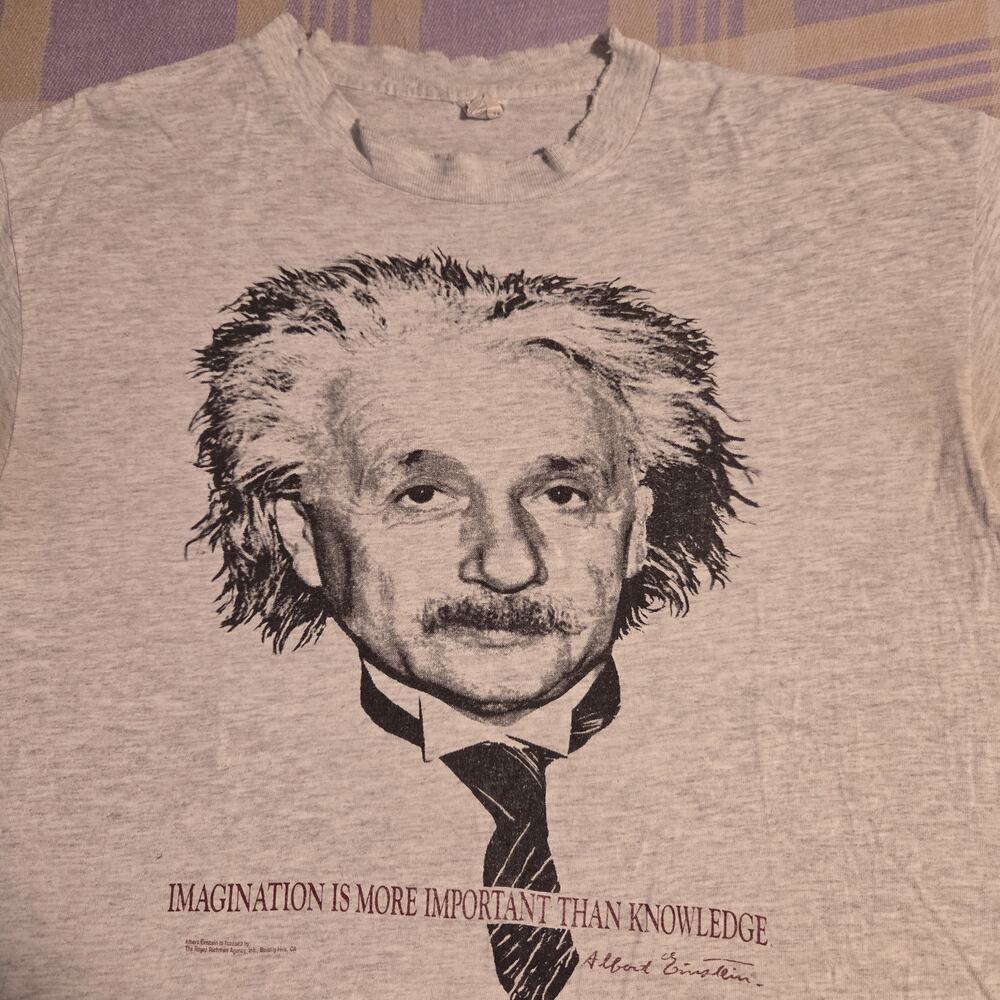 Vintage 90s Albert Einstein Andazia Imagination Knowledge Big Face T Shirt Rare